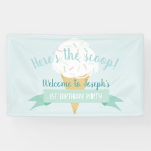 Turquoise Ice Cream Hier is de Scoop Birthday Spandoek