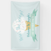 Turquoise Ice Cream Hier is de Scoop Birthday Spandoek (Verticaal)