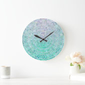 Turquoise Ice Flower Mandala Grote Klok (Huis)