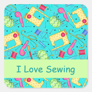 Turquoise Ik hou van naaien Stickers