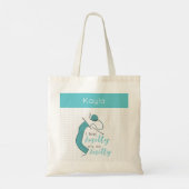 Turquoise, ik voel me knitty, zo knitty tote bag (Achterkant)