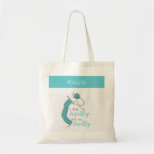 Turquoise, ik voel me knitty, zo knitty tote bag (Voorkant)