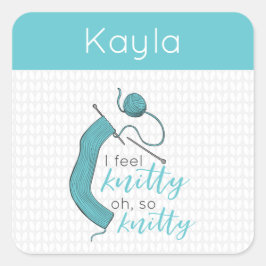 Turquoise, ik voel me knitty, zo knitty vierkante sticker