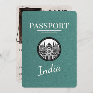 Turquoise India Passport Bewaar de datum Save The Date