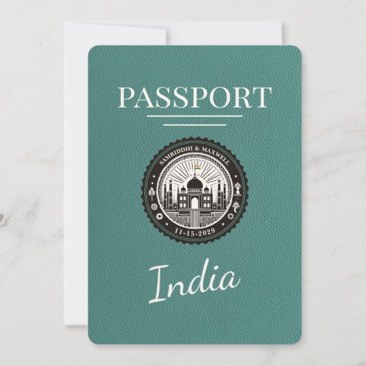 Turquoise India Passport bruiloft uitnodiging (Achterkant)