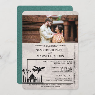 Turquoise India Passport bruiloft uitnodiging