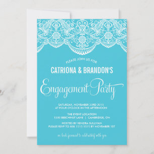 Turquoise Indian Lace Engagement Party Kaart