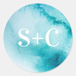 Turquoise Initiaal gepersonaliseerde bruiloft stic Ronde Sticker