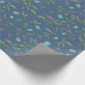 Turquoise insecten op blauw met roze bloem cadeaupapier (Hoek)