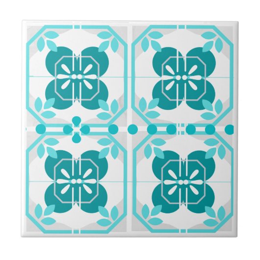 Turquoise Intricate Azulejos Style Tegeltje (Voorkant)
