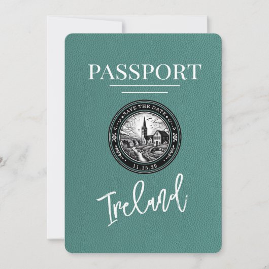 Turquoise Ireland Passport Save the Date (Voorkant)