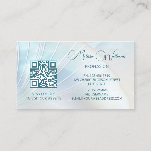 turquoise iriserende holografische schelpen visitekaartje (Achterkant)