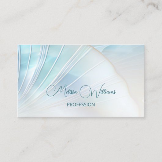 turquoise iriserende holografische schelpen visitekaartje (Voorkant)