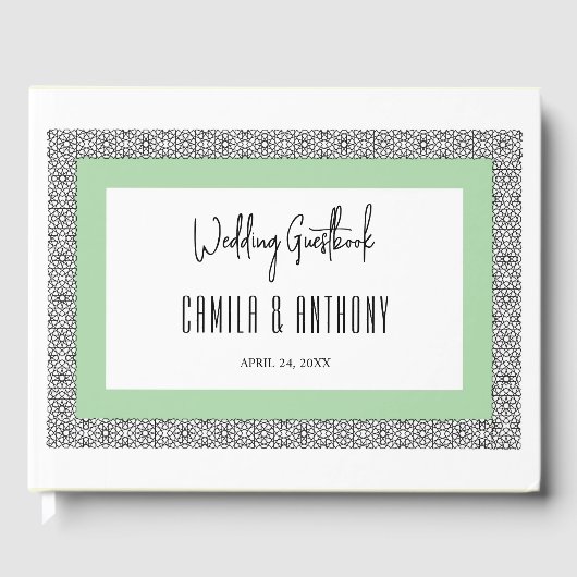 Turquoise Islamitische geometrische grens bruiloft Gastenboek (Voorkant)