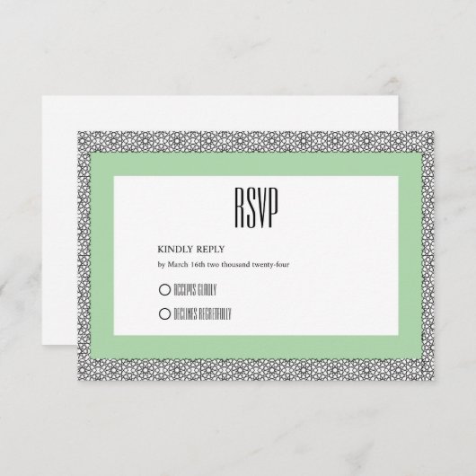Turquoise Islamitische geometrische grens bruiloft RSVP Kaartje (Voorkant / Achterkant)