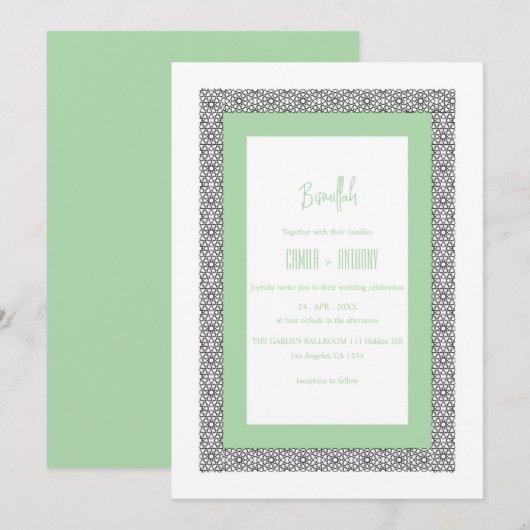 Turquoise Islamitische Geometrische Rand Trouwfees Kaart (Voorkant / Achterkant)