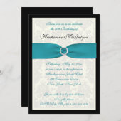 Turquoise, Ivory, Black Damask 50th Birthday Kaart (Voorkant / Achterkant)