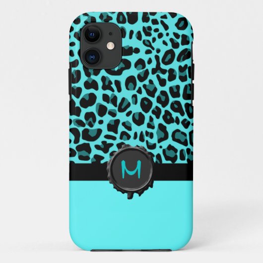 Turquoise Jaguar Print Monogram iPhone 5 Hoesje (Achterkant)