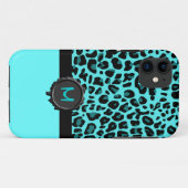Turquoise Jaguar Print Monogram iPhone 5 Hoesje (Achterkant (horizontaal))