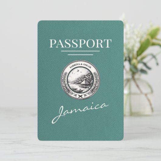 Turquoise Jamaica paspoort Bewaar de datum Save The Date (Staand voorkant)