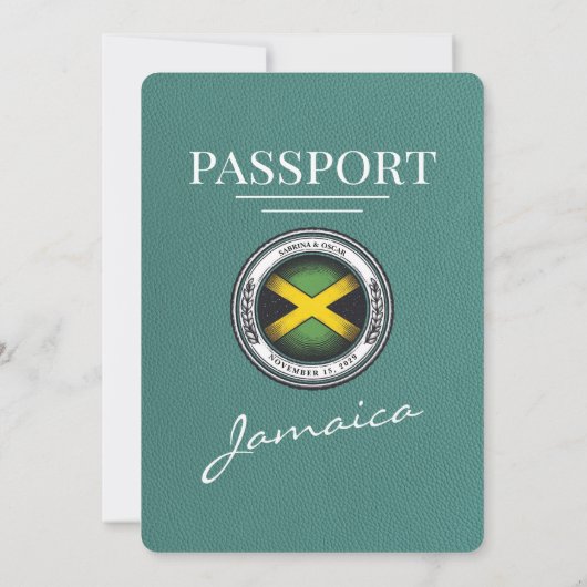 Turquoise Jamaica Passport bruiloft uitnodiging (Achterkant)