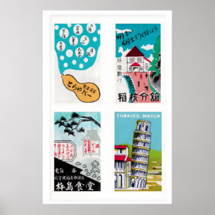 Turquoise Japanse Luciferdoosje Label Rasterprint Poster