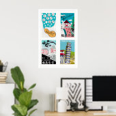 Turquoise Japanse Luciferdoosje Label Rasterprint Poster (Thuiskantoor)