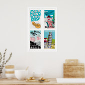 Turquoise Japanse Luciferdoosje Label Rasterprint Poster (Keuken)