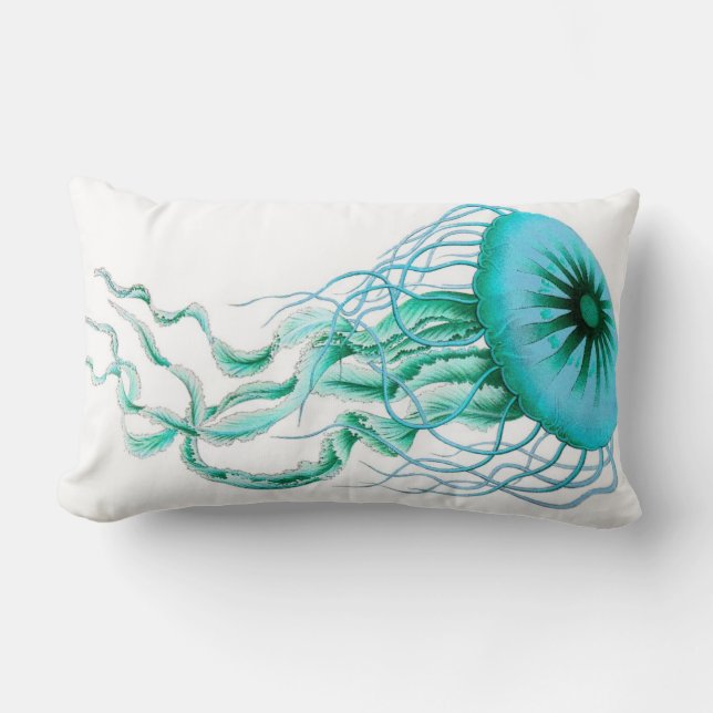 Turquoise Jellyfish Nautical/Beach Lumbar Pillow Kussen (Voorkant)