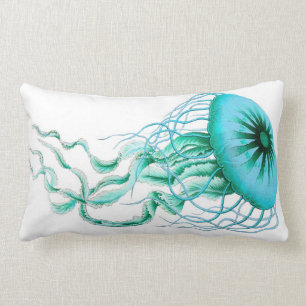 Turquoise Jellyfish Nautical/Beach Lumbar Pillow Kussen
