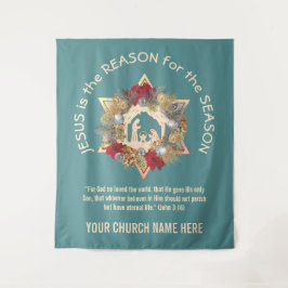 Turquoise JESUS IS DE REDE Kerst Tapijt Wandkleed