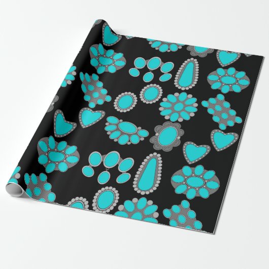 Turquoise Jewelry Wrapping Paper Cadeaupapier (Uitgerold)