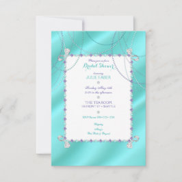 Turquoise Jewels Diamonds Pearls Amethyst op Satin Kaart