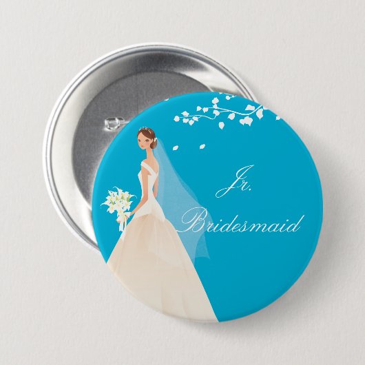 Turquoise Jr. Bridesmaid Bridal Party Button (Voorkant /achterkant)