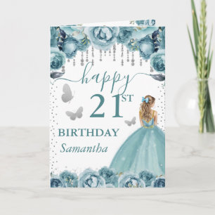 Turquoise Jurk Blonde Prinses Verjaardag Kaart