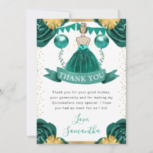 Turquoise jurk Blondharige prinses Quinceanera Bedankkaart