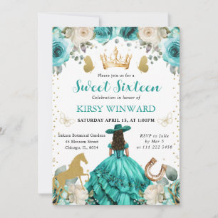 Turquoise Jurk Bruine Prinses Sweet 16 Kaart