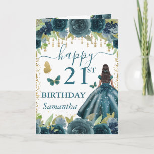 Turquoise Jurk Donkere Huid Prinses Verjaardag Kaart
