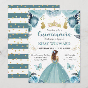 Turquoise Jurk Rood Haar Prinses Quinceanera Kaart