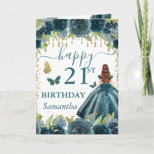 Turquoise Jurk Roodharige Prinses Verjaardag Kaart