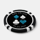 Turquoise Kaart Suits Bruiloft Datum en Naam Favor Poker Chips (Enkel)
