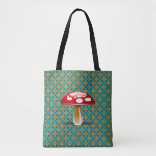 Turquoise Kaleidoscope en Red Mushroom Canvas tas