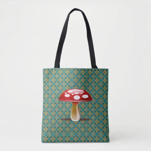 Turquoise Kaleidoscope en Red Mushroom Canvas tas (Voorkant)