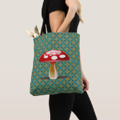 Turquoise Kaleidoscope en Red Mushroom Canvas tas (Dichtbij)