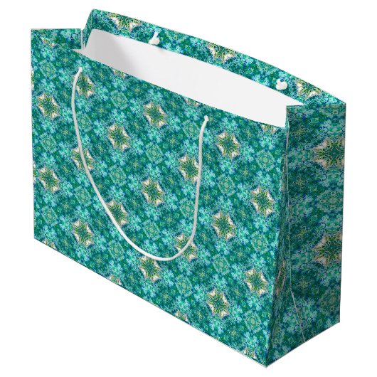Turquoise Kaleidoscope Pattern Gift Bag Groot Cadeauzakje (Achterkant Gekanteld)