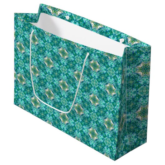 Turquoise Kaleidoscope Pattern Gift Bag Groot Cadeauzakje (Voorkant Gekanteld)