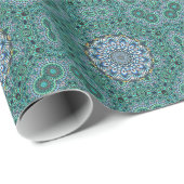 Turquoise Kaleidoscopic Mosaic Reflections Design Cadeaupapier (Rol Hoek)