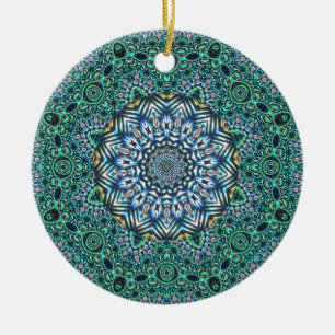 Turquoise Kaleidoscopic Mosaic Reflections Design Keramisch Ornament