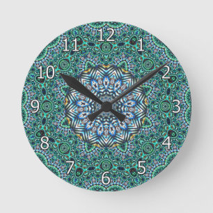 Turquoise Kaleidoscopic Mosaic Reflections Design Ronde Klok