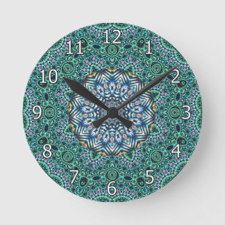 Turquoise Kaleidoscopic Mosaic Reflections Design Ronde Klok